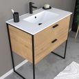 Pack salle de bain avec miroir et vasque en céramique - Bois - 80 cm-1