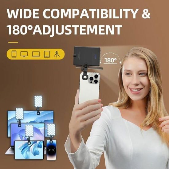 Lampe Selfie LED Téléphone Avec Clip - Lumière Portable 3 Modes Rechargeable Pour Vidéo Et TikTok