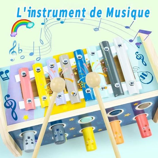 Arbolisse Set De 5 Instruments De Musique En Bois Pour Bébé – Trompette, Maracas, Castagnettes, Hochet – Jouet Sensoriel Montessori Dès 3 Mois