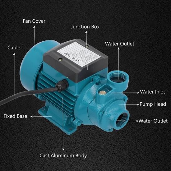 Pompe à Eau 12V 180W – Débit Max 1.5 M³/h, Hauteur De Refoulement 15 M, Corps Aluminium, Horizontale Pompe Refoulement 15m Aluminium Inox