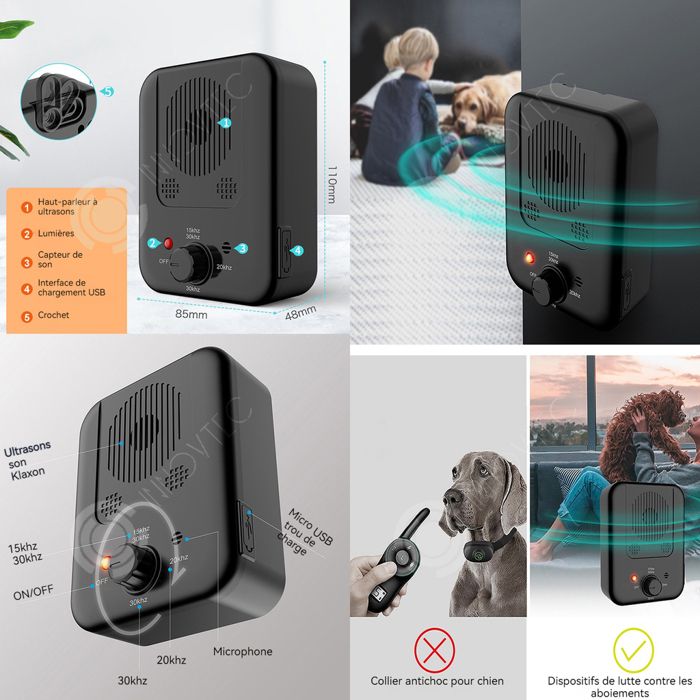 Anti Aboiement Chien Répulsif à Ultrasons Chien - Appareil Anti Aboiement Chien Ultrason Puissant Reglable 3 Frequences Arret 10m Portee Avec Lampe De Poche 92069365