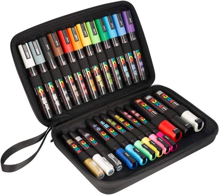 Pack De 5 Marqueurs POSCA PC1MR Noir - Pointe Extra Fine 0,7mm - Pour Dessin Sur Tous Supports
