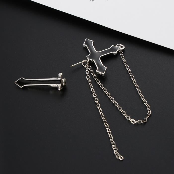 Boucles D'Oreilles Croix Style Gothique Victorien - Or 14K Simulé / Cristaux - Fabriqué En Italie