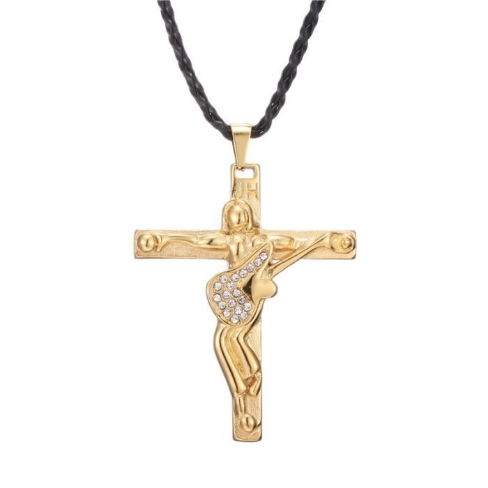 Collier Pendentif Croix Johnny Hallyday En Acier Inoxydable Doré Bijoux Or