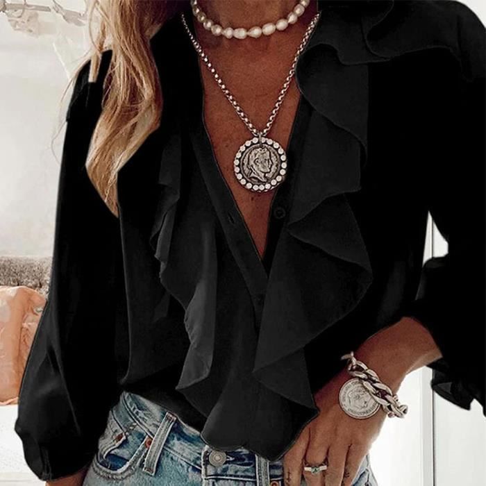 Chemisier Femme Manches Longues l gant Col En V Blouse De