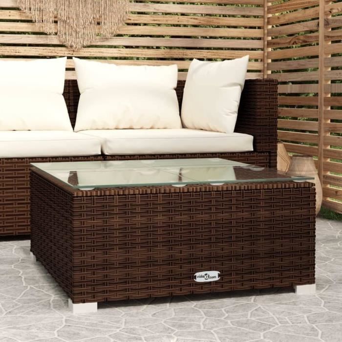 Table Basse Jardin Tressée Table De Jardin Gris VidaXL - Résine Tressée 75x40x37 Cm Avec Plateau Verre Mobilier Terrasse Acier