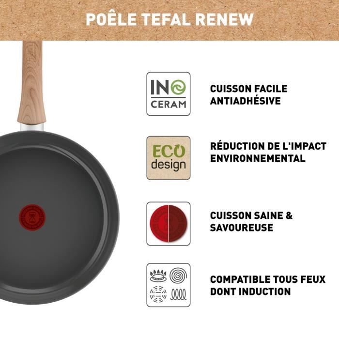 Tefal Renew On Poêle antiadhésif céramique induction, Rouge, 20 cm