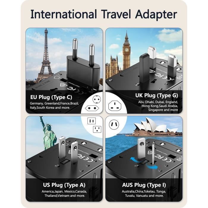 Olivera 2X Adaptateur Voyage Prise Anglaise Vers France, Aadaptateur Uk Vers Fr, Adaptateur De