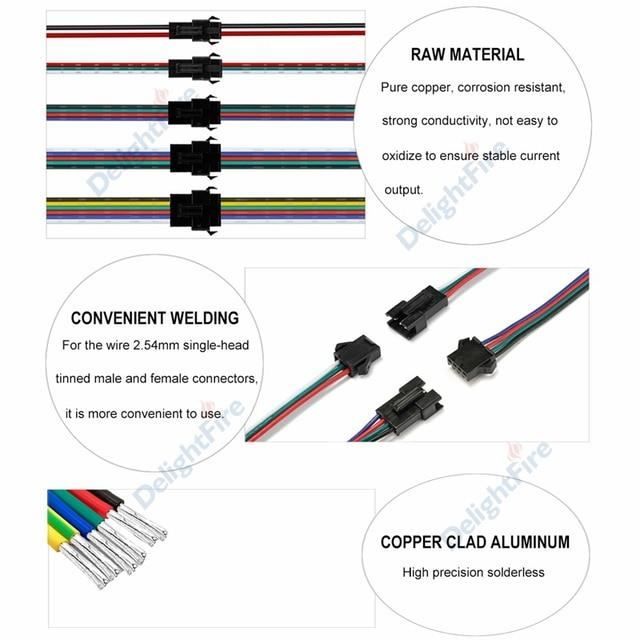 Câble de batterie,4pin-1pairs--Connecteur de bande LED 2-3-4-5-6 broches,  fil mâle femelle en cuivre étamé SM JST pour bande LED RGB - Cdiscount  Bricolage
