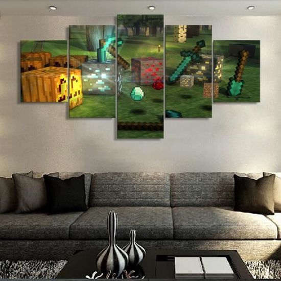 Non Encadre 5 Pieces Minecraft Jeu Peinture Pour Salon Wall Art