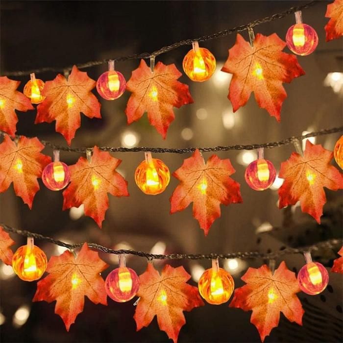 Guirlande Lumineuse Automne Feuilles D'érable LED - Rideau De Lumière Avec Télécommande, Minuterie, 8 Modes - Déco Thanksgiving, Halloween, Noël - 2
