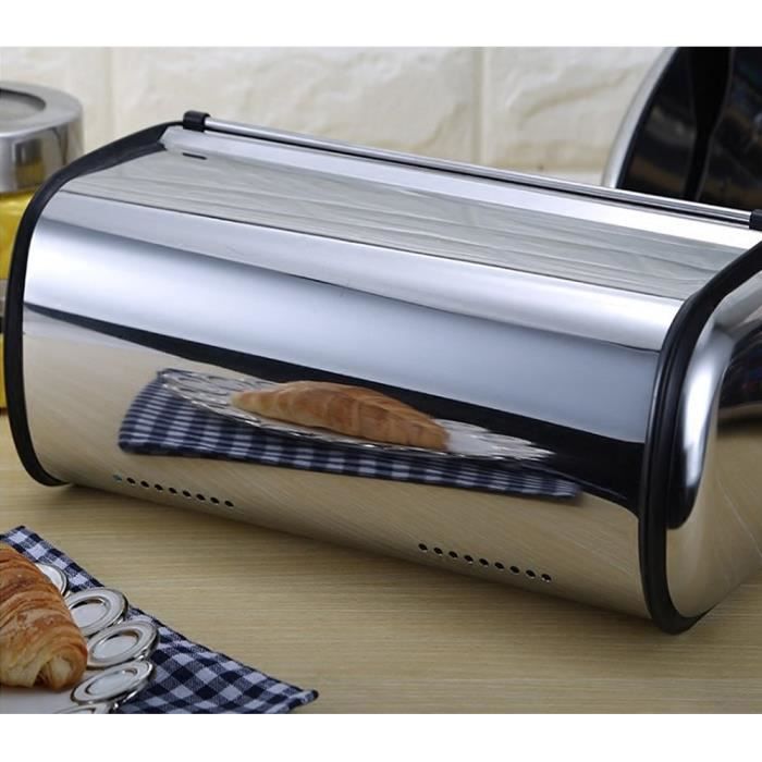 Boîte à Pain En Acier Inoxydable - Métal Blanc, Couvercle Roulant, Pour Cuisine Ou Boulangerie - 4