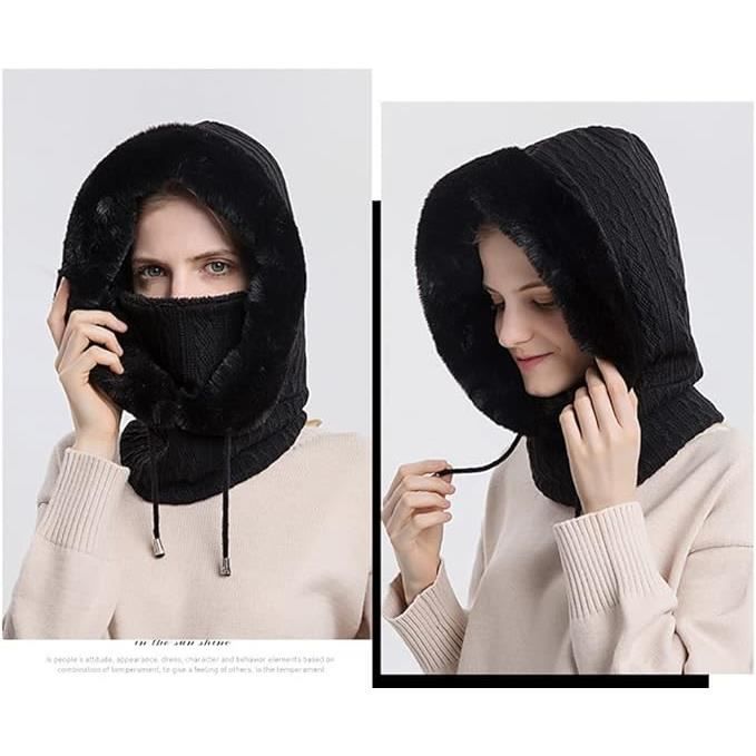 Cagoule Hiver 2 En 1 Peluche Chaud Réglable - Bonnet Echarpe Ski Homme Femme Polaire