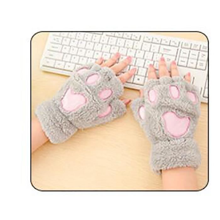 Gants SSStancy Belle Griffe de Chat Gris clair Laine de