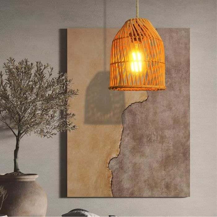 Suspension Rotin Beige - Lustre Artisanal Pour Déco Bohème