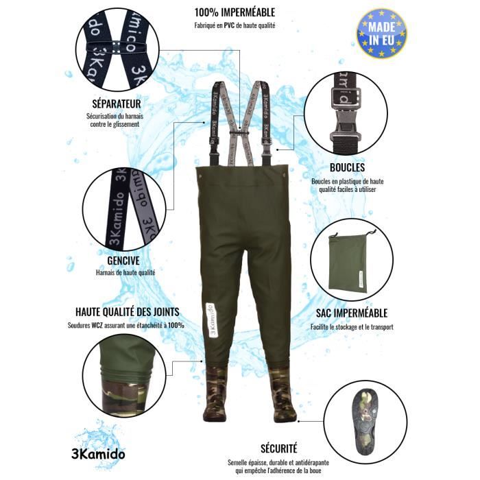 3Kamido Enfant Cuissardes de pêche 20-35 EU, Taille Ajustable, Bretelles  durables, Waders, Bottes de pêche Moro - Camouflage / vert - Cdiscount Sport