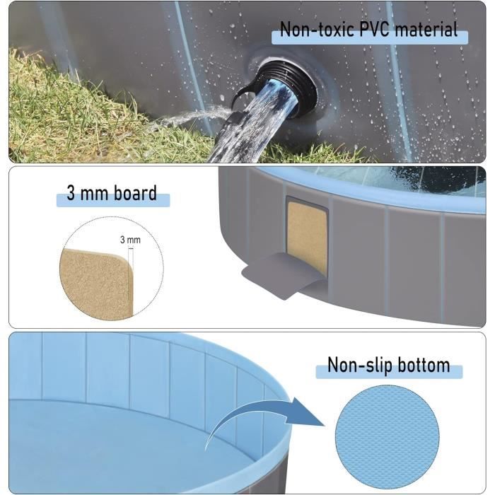 Sillar Piscine Pliable Pour Chiens Et Chats – PVC Résistant, Fond Antidérapant, 120x30 Cm, Avec Vidange – Jardin/balcon