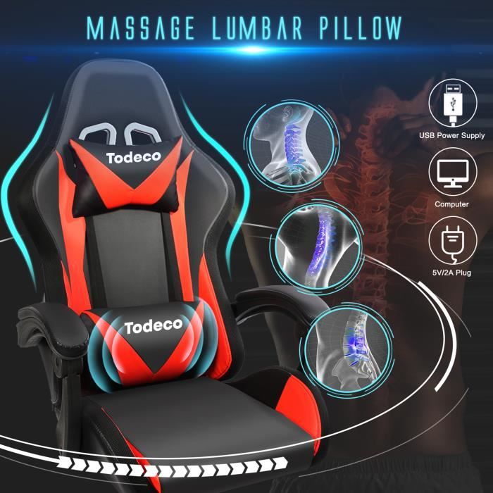 Chaise gaming massage avec lumière led dossier haut dossier et hauteur de  siège règlable avec appui-tête massage support lombaire, blanc  3700778729420 - Conforama