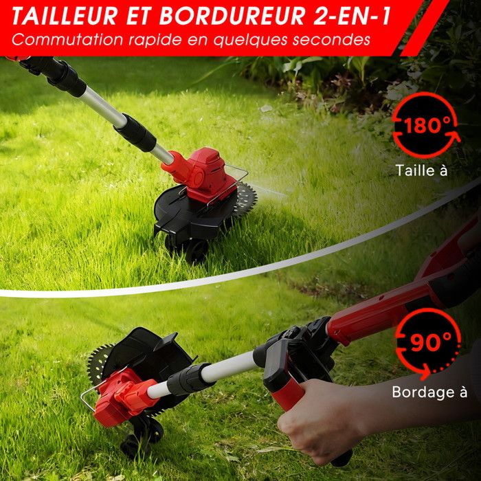 Débroussailleuse électrique Sans Fil 21V Avec 2 Batteries - Légère, Pliable Et Livrée Avec 4 Types De Lames