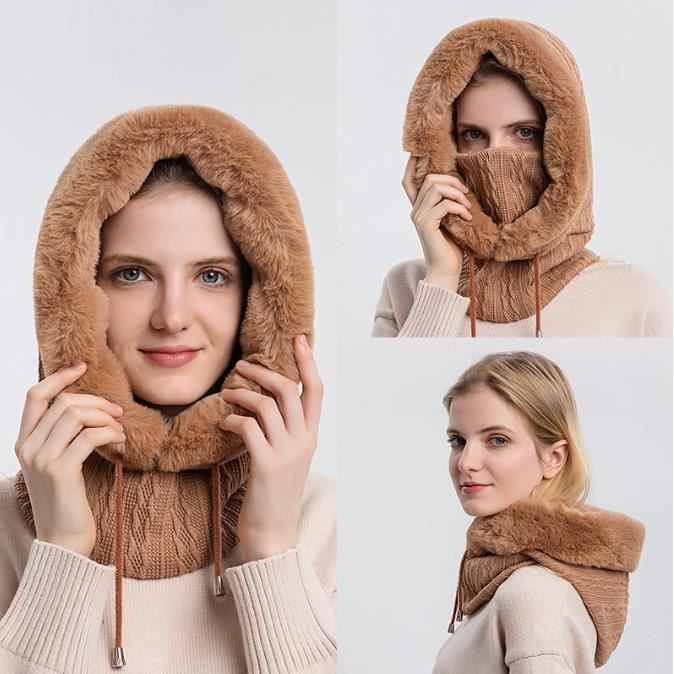 Cagoule D'hiver En Laine Avec Pompon - Bonnet Et Cache-cou Réglable Pour Femmes | Chaud Et Confortable - 6