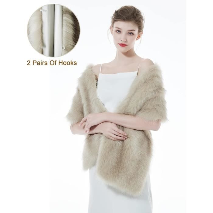 Châle Cérémonie Châle Mariée Fausse Fourrure Jovono Ivoire - Écharpe Cérémonie 155x32cm écharpe Fourrure Soirée événement