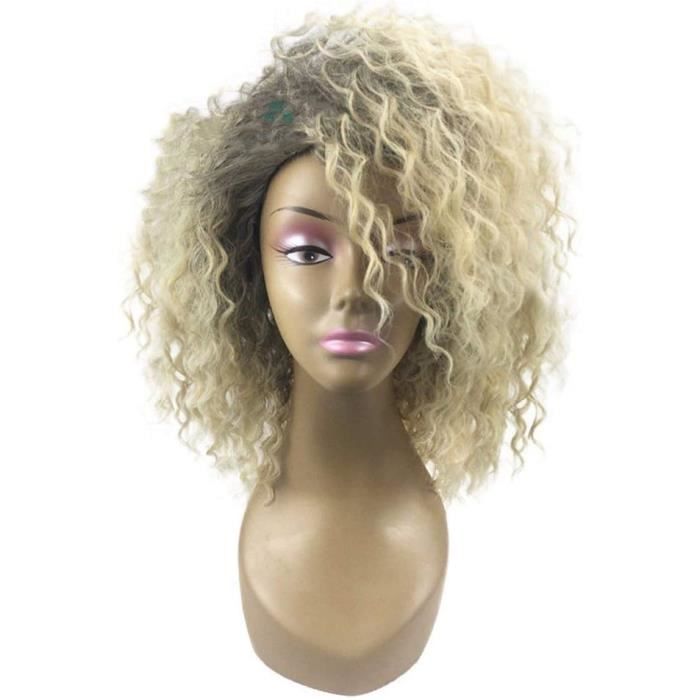 Perruque Synthétique Afro Courte Bouclée - Noir 35cm - Avec 4 Bonnets - Style Naturel Touffu Pour Femme