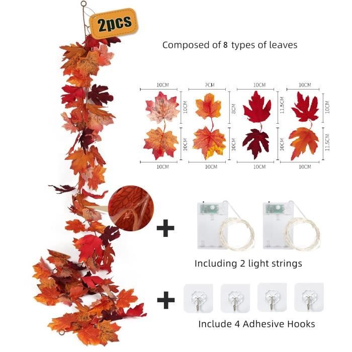 Guirlande LED Automne Halloween - 3 M, 20 LED Feuilles D'érable, Piles Incluses