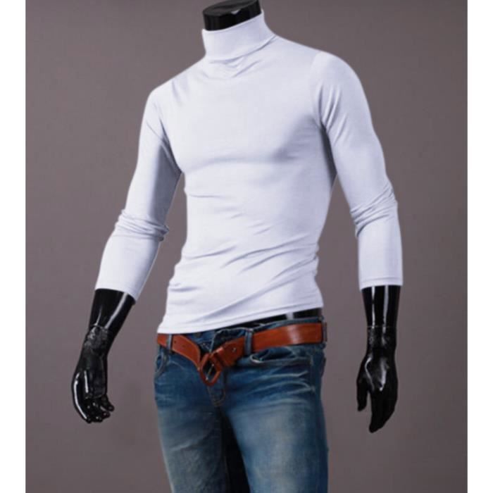 T-shirt Thermique Manches Longues Col Haut Pour Homme - Sous-vêtement Chaud Hiver, Polyester/coton