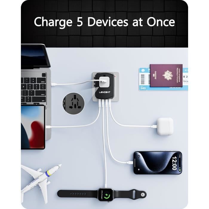 Adaptateur De Voyage Universel – 2 Ports USB-C – Noir – Neuf