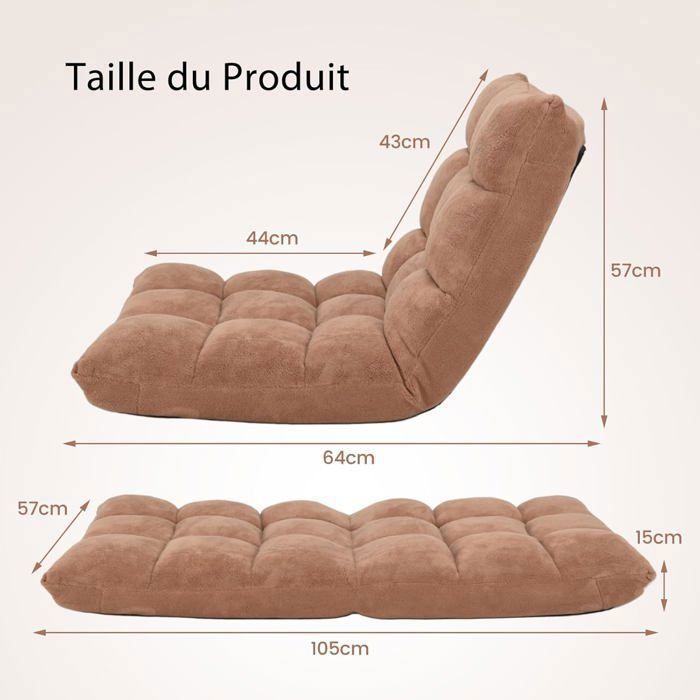 Chaise Tatami Pliable ZEYHOME - Coussin Dossier, Sans Jambes, Pour Méditation/salon (52x43x45cm)
