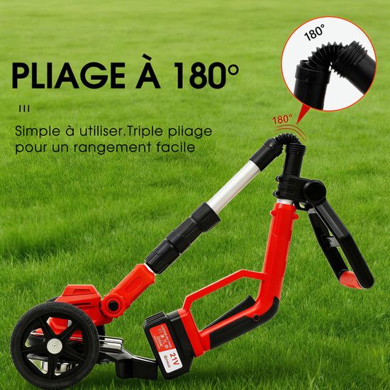 Débroussailleuse Électrique Sans Fil OUTIGO Pliable - 2 Batteries 4000mAh, Légère Avec Roues Et Lames 3 En 1 Pour Herbe, Broussailles Et Arbustes