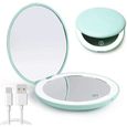 Miroir Lumineux de Poche, Grossissant 1x / 10x – LED Miroir à Main de Maquillage, USB Miroir de maquillage portable de voyage-0