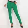 Pantalon slim vert avec ceinture à boucle dorée-0