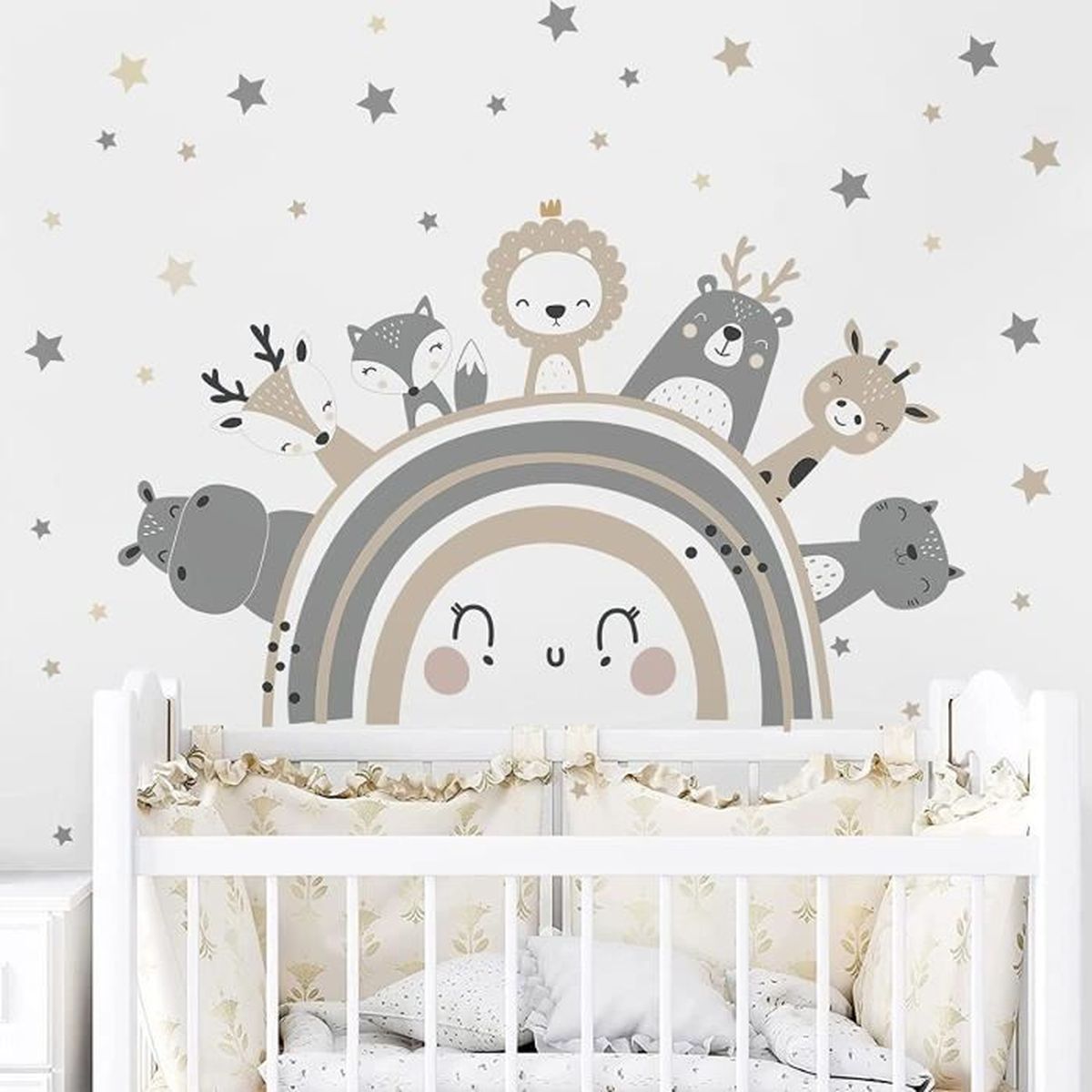 Stickers Muraux Enfant Arc-en-Ciel Et Animaux - 2x90cm - Vinyle Écologique