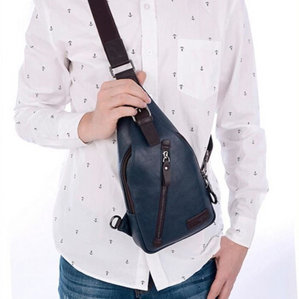Sac de Poitrine Homme Epaule PU Cuir Sac de Bandoulière ...