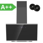 FIREGAS Hotte aspirante 60 cm-recirculation et évacuation-420 m³/h-3 Vitesses-CC130 Filtre à charbon-Noir-écran tactile-A++