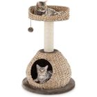 Arbre à Chat à 2 Niveaux 72CM - GOPLUS - 1 Niche&1 Plateforme - Tapis à Gratter en Sisal - Tissu en Velours - Marron+Beige