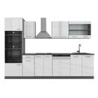 Cuisine R-Line, 300 cm avec armoire haute, sans plan de travail, Blanc brillant/Anthracite, Vicco
