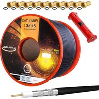 Cable SAT coaxial HB-Digital 50m 135db + 10x connecteur F plaque or + 1x denudeur Cable d'antenne satellite en cuivre pur CU 