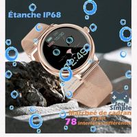 Montre Connectée Femme Ronde Smartwatch Étanche IP68 Boîtier Rétro Alliage Zinc Grand Écran Tactile Diamètre Acier Bracelet 4CM