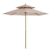 Parasol en bois peuplier droit 2 toits polyester 180 g/m² dia. 2,65 x 2,64H m beige