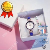 TD® Coffret Cadeau Montre Femme /Mode et Tendance / Bracelet + En Cuir Montre  Quartz Bleu Bonne Qualité