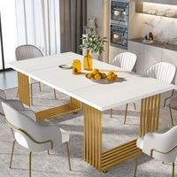 Tribesigns Table à manger Moderne pour 8 personnes, Table de Salle à Manger blanche de 178 cm de long, Table de Cuisine, Blanc & Or