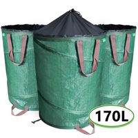 Lot de 3 sacs de jardin pop-up 170L VOUNOT en polyéthylène avec poignées