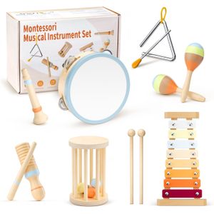 Kit D'instruments De Musique En Bois Pour Enfants - Xylophone, Tambourin, Maracas, Triangle... - Jouet Montessori 3-5 Ans - Cadeau éducatif