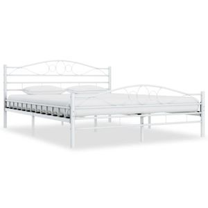 STRUCTURE DE LIT Cadre de lit - Métal - Blanc - 180 x 200 cm - 2 personnes - Lattes en contreplaqué