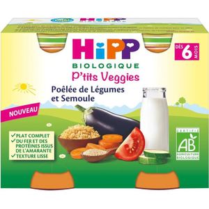 LÉGUMES CUISINÉS Hipp Bio P'tits Veggies Pot Poêlée de Légumes et Semoule +6m 2 x 190g
