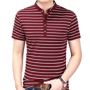 POLO Polo Homme rayé col standup Tee shirt Homme manches courtes de mince-Rouge