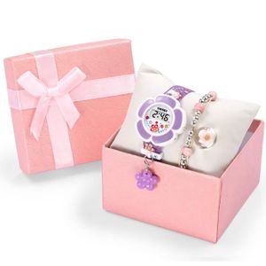 MONTRE Montre Enfant Fille et Bracelet - Coffret Cadeau - Fleurs jolie 2021 marque numérique violet