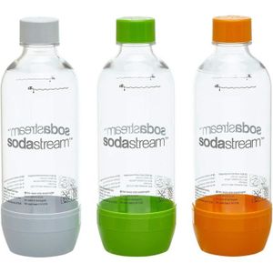 MACHINE À SODA Lot de 3 bouteilles PET vert, blanc, orange 1L - S